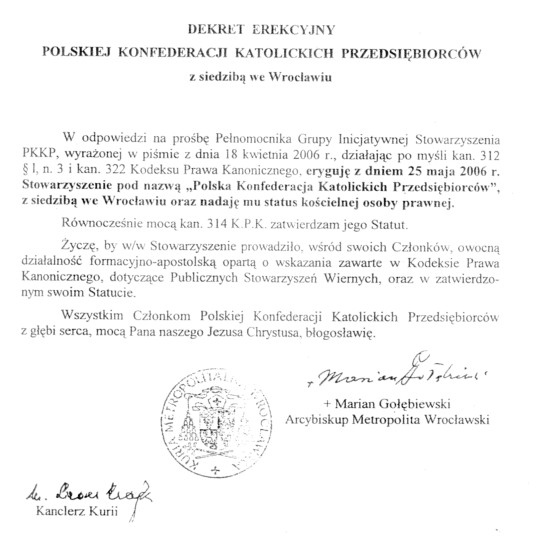 Dekret Polskiej Konfederacji Katolickich Przedsibiorcow